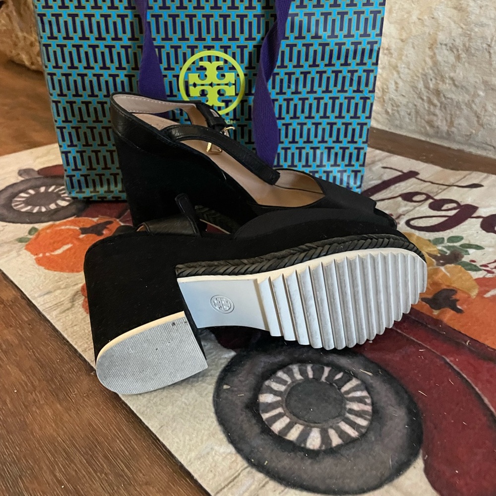 Gently used Tory Burch Black Wedges - Picture 2 of 4